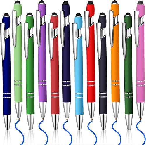 Miniatura 1 de 12 bolígrafos de tinta azul con punta de lápiz capacitivo, bolígrafo de metal de 0.039 pulgadas para pantallas táctiles, 2 en 1, regalo para amigos,