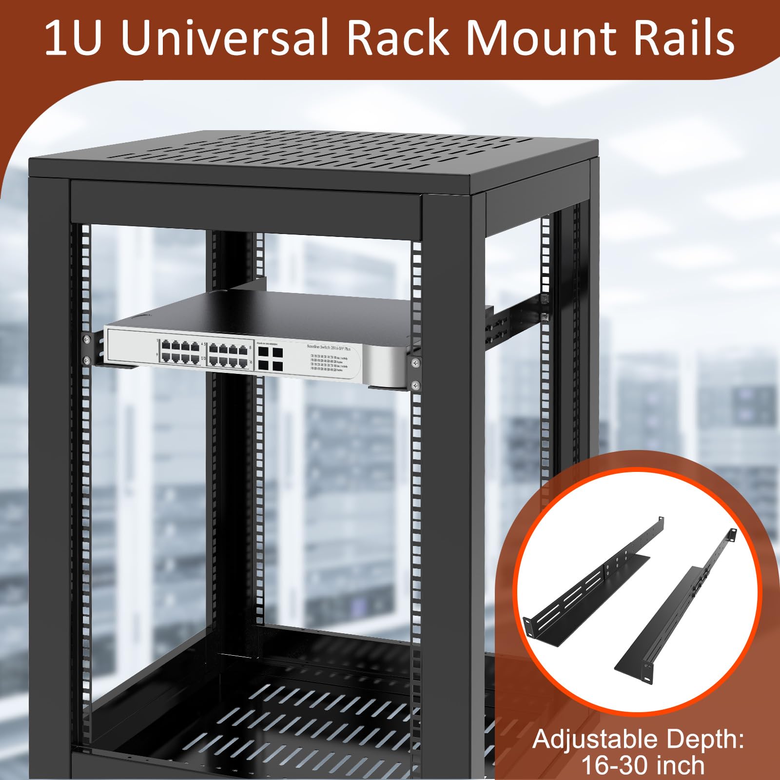 Guide universali per montaggio su rack 1U, guida rack per server a 4 montanti | Profondità regolabile da 40,6 a 76,2 cm, compatibile con APC, HP, IBM, DELL, Compaq Cabinet (confezione da 1)