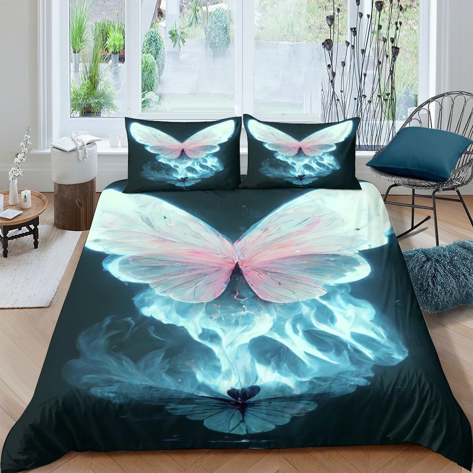 3D Printed Butterfly Quilt Cover, Microfiber Duvet Cover Hidden Zipper for