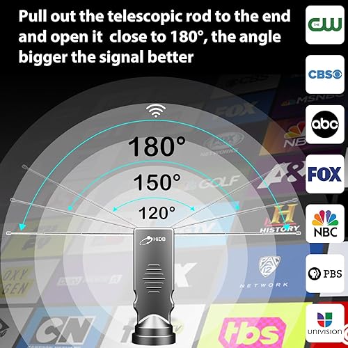 Miniatura 2 de Antena de orejas de conejo Recepción de largo alcance con amplificador Antena de TV para Smart TV Interior, Antena HD para TV Interior 4k, Antena