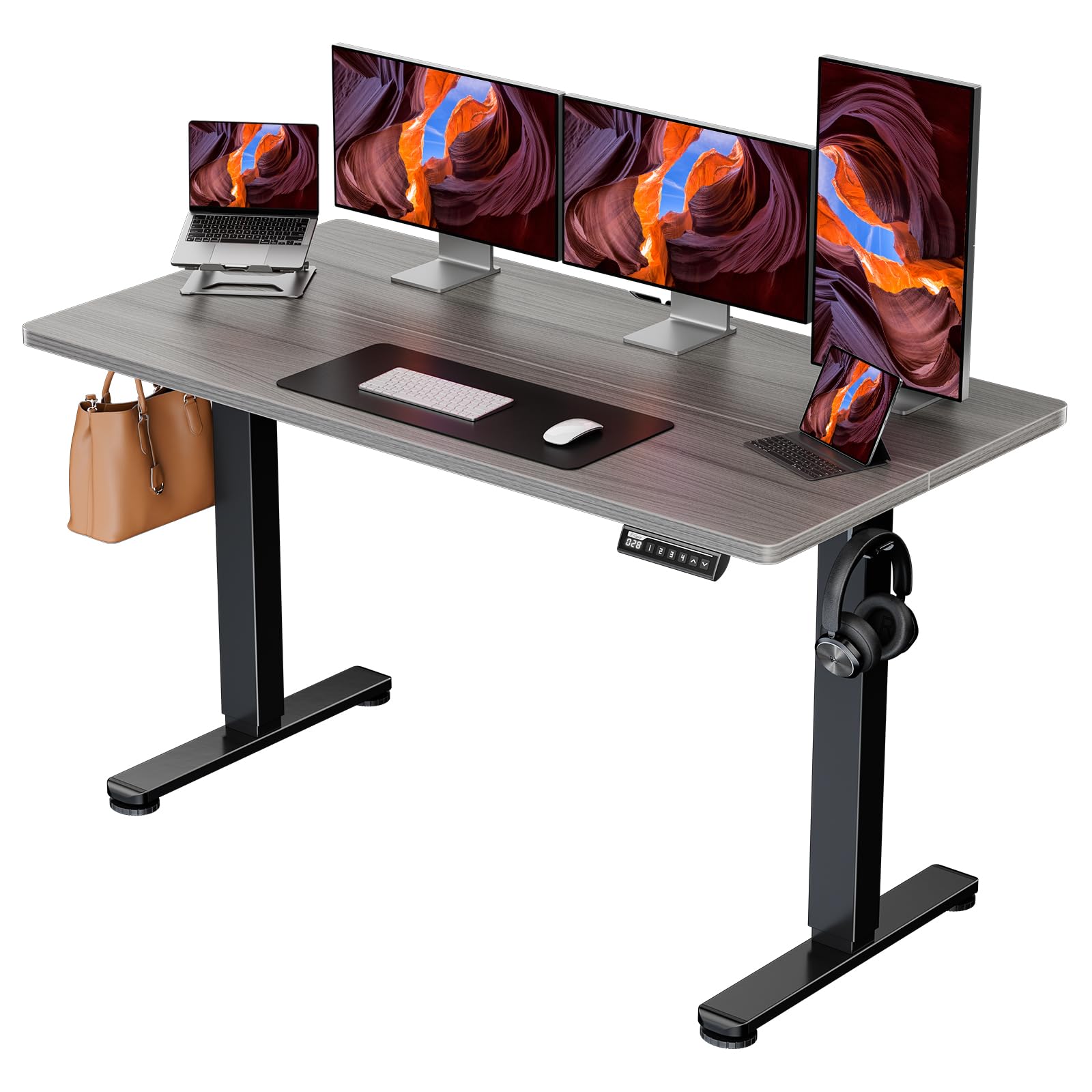 ErGearHeight Adjustable Electric Standing Desk, 55 x 28 Inches Sit Stand up Desk, Large Memory Computer Home Office Desk with Two-Piece Desktop (Grey)