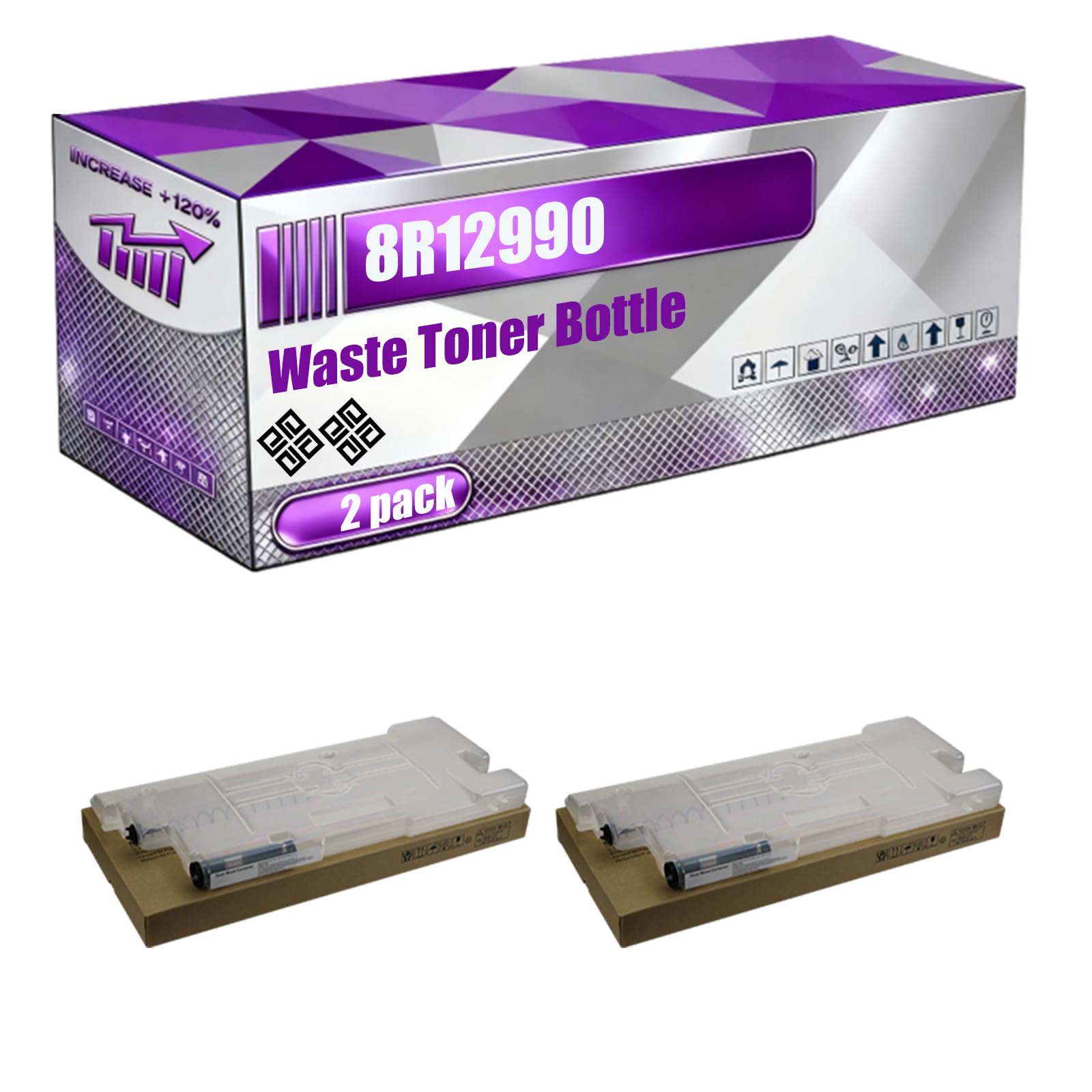 8R12990 Waste Toner Bottle Compatible for Xerox Color 550 560 570 C60 C70 C75 Docucolor 240 242 250 252 260 Workcentre 7655 7665 7675 7755 7765 7775 Versant 80 180 2100 Printers (2-Pack Black)
