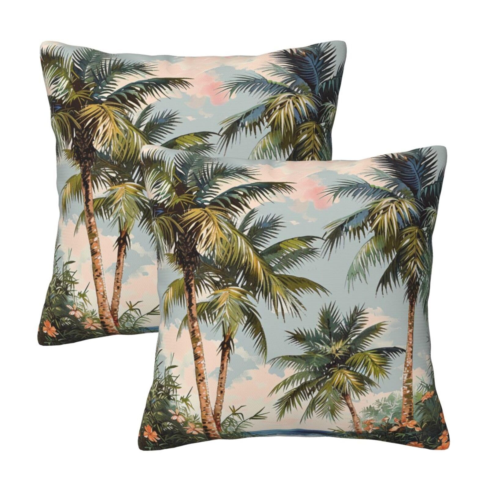 Tropical Palm Trees Throw Pillow Cases 2 Pack Square Pillowcases Soft Pillow Protectors for Couch Livingroom Sofa Bed Office Car,30x30 CM