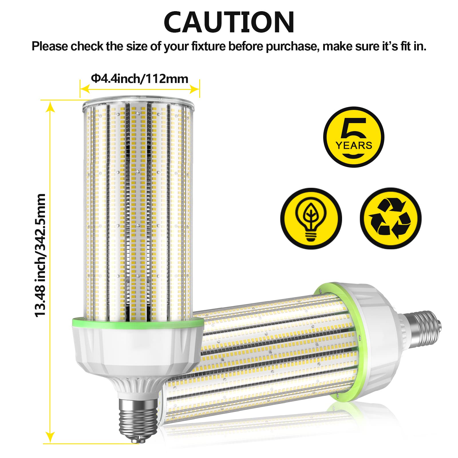 12 Pack 480V 250W LED Corn Light Bulb ETL Listed 37500 Lumens 5000K Large Area Cool Daylight White — view 8