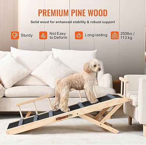 Miniatura 4 de VEVOR Dog Ramp, Folding Pet Ramp for Bed, Adjustable Dog Ramp for Small, Large, Old Dogs & Cats, Wooden Pet Ramp with 47.2" Long Ramp, Adjustable