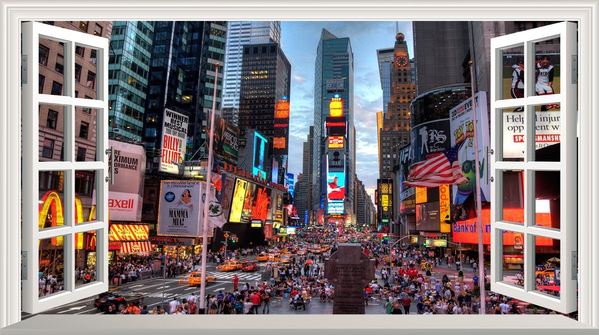 Chicbanners New York Ny 3D V002 Magic Window Wall Sticker Self Adhesive Poster Wall Art Size 1000Mm Wide X 600Mm Deep (Large)