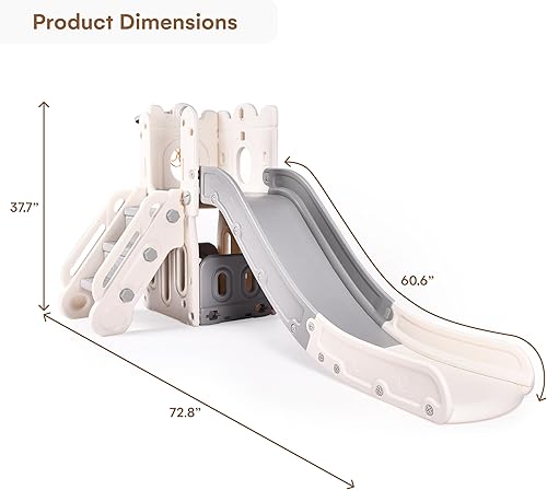 Miniatura 3 de Childlike Behavior Casa de juegos con tobogán y escalera en L, juego de aro de baloncesto para interiores o exteriores, juego para niños pequeños,