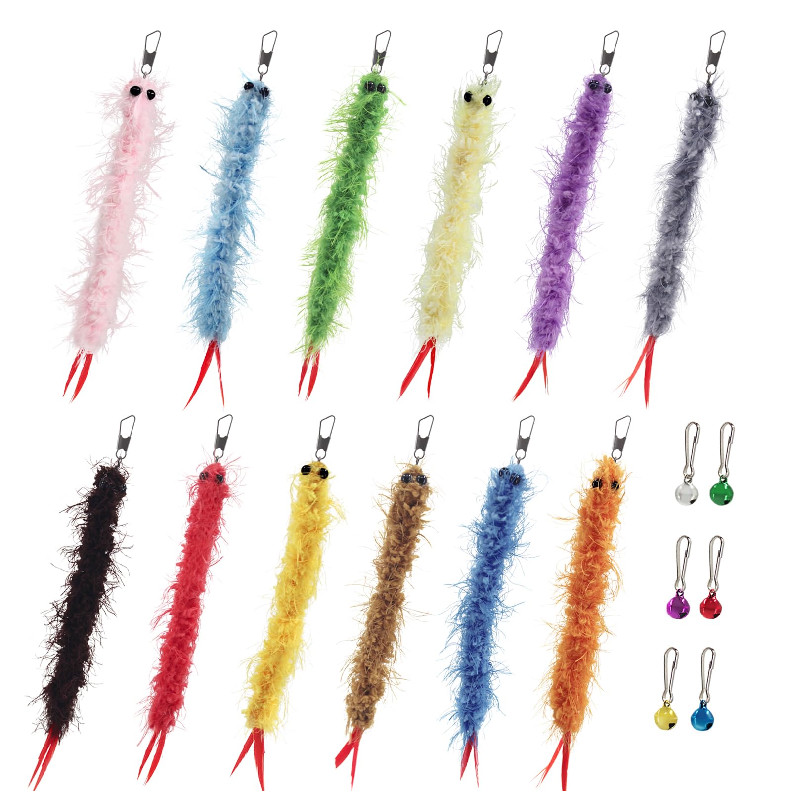 SONGWAY Cat Worm Toy Refills - 12Pcs Worm Cat Toys with Feather Tail, Teaser Wand Toys Replacement