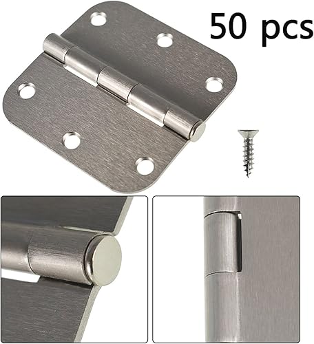 Miniatura 9 de 30 bisagras de puerta de níquel satinado cepillado, 3.5 x 3.5 pulgadas, esquinas de radio 58, bisagras de puerta de 0.087 in
