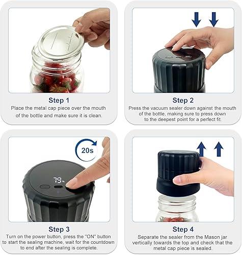 Miniatura 6 de Kit de sellador al vacío para tarros de masón, sellador eléctrico para tarros Mason de boca ancha y regular, sellador al vacío portátil para tarros,