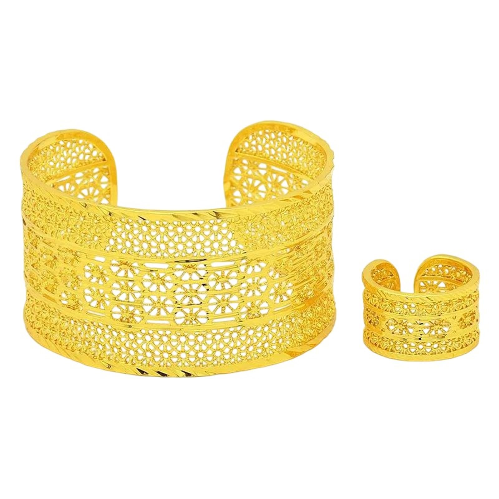 MOCHAMIK Blumen-Kupfer-Manschettenarmband mit 24-Karat-Goldbeschichtung für Damen. EIN klassischer, Verstellbarer Armreif für einen sandgoldenen Look