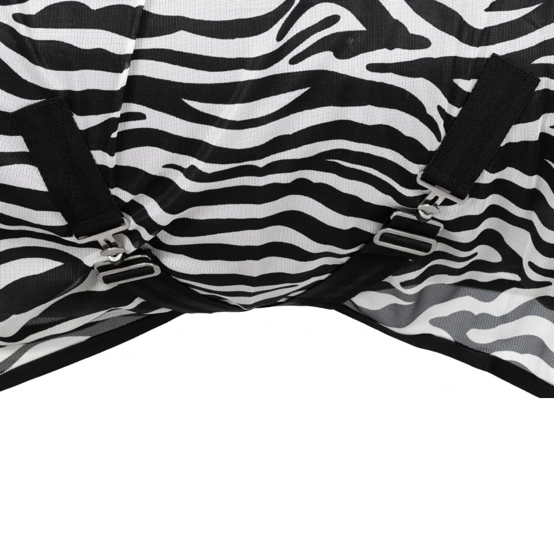 Zebra Fliegendecke mit Kreuzgurt – reißfeste & feinmaschige Pferdedecke – Weidedecke – 145 cm