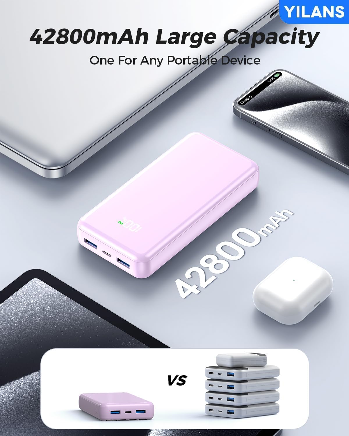 Cargador portátil, banco de energía de 42800 mAh con cable integrado, carga rápida PD USB C de 22,5 W entrada y salida, paquete de batería externa con 6 salidas y 2 entradas, cargador de - imagen 2