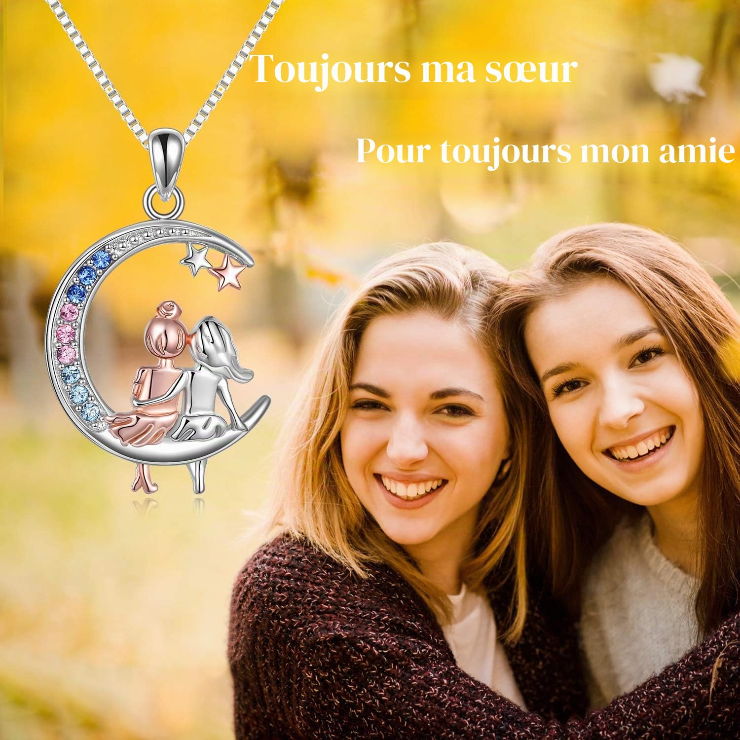 Infinity Love Collier avec pendentif en forme de cœur et inscriptions « Always My Sister » et « Forever My Friend », en argent sterling 925, pour sœurs