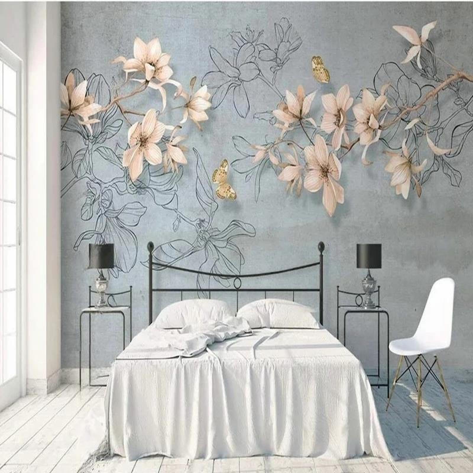 Papier peint peint à la main de style chinois avec motif fleurs de magnolia