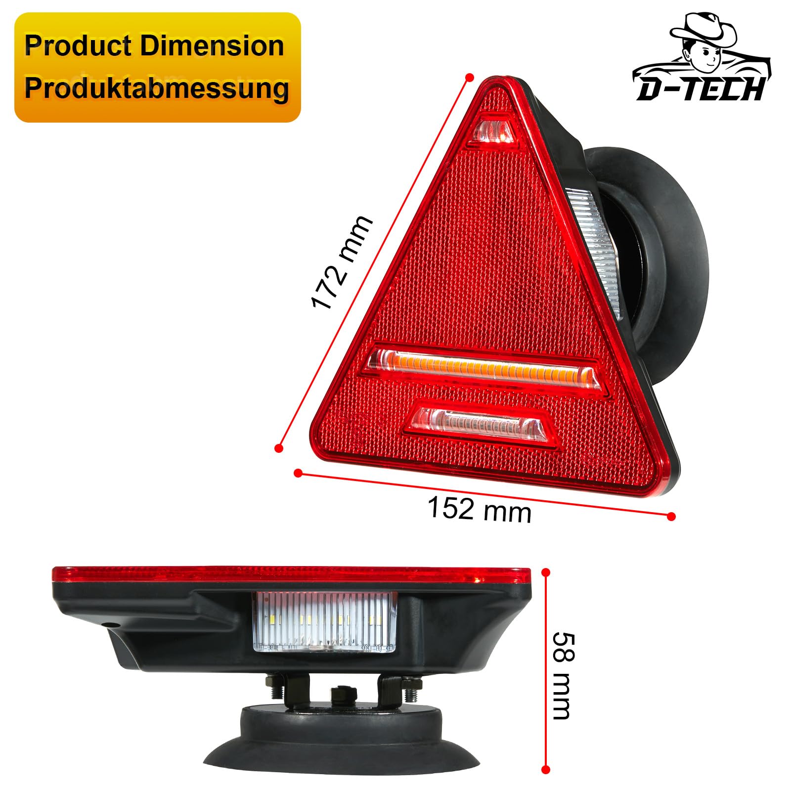 D-TECH LED feux remorque sans fil magnétique 12V 24V,Triangulaire feux arrière de remorque WiFi,Homologué ECE R10 EMC,Bluetooth feux arrière remorque magnétique sans fil Kit d'éclairage de LED étanche