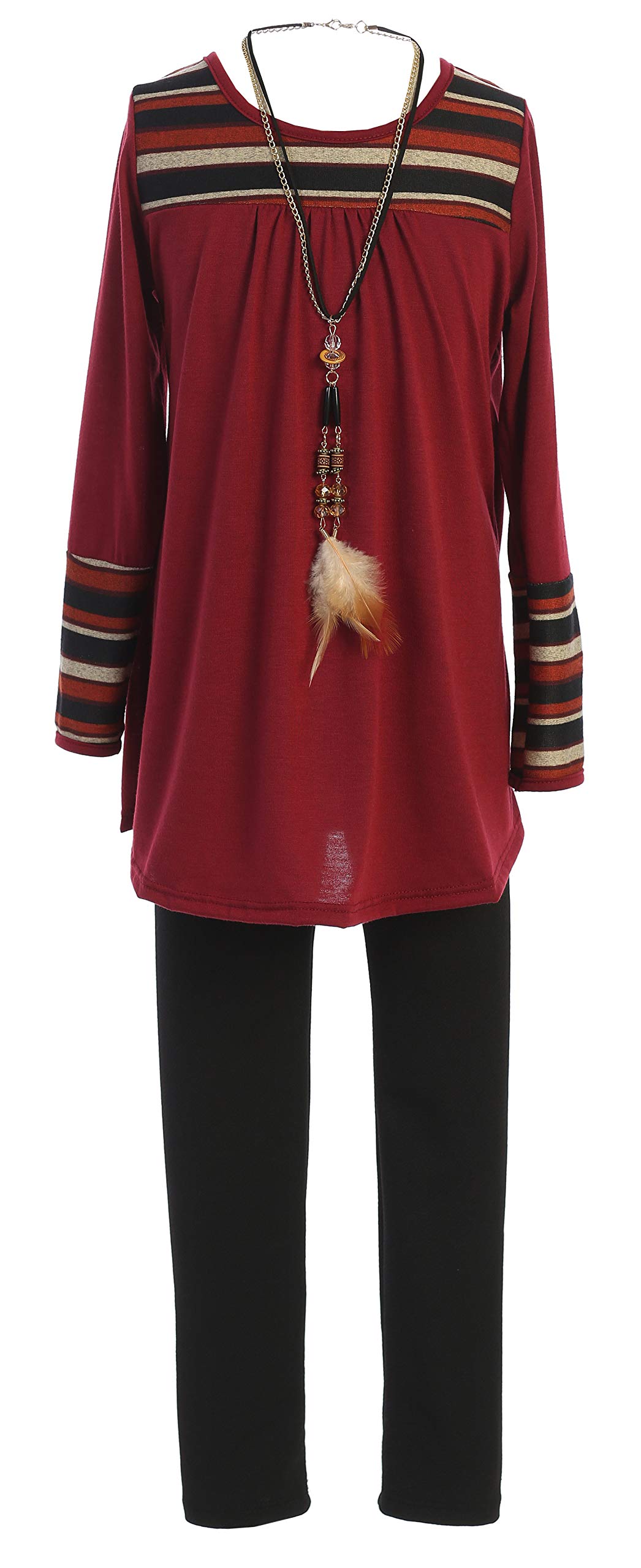 BNY Corner3 Pieces Top Legging Necklace Holiday Fall Winter Girls Pant Set 4-14