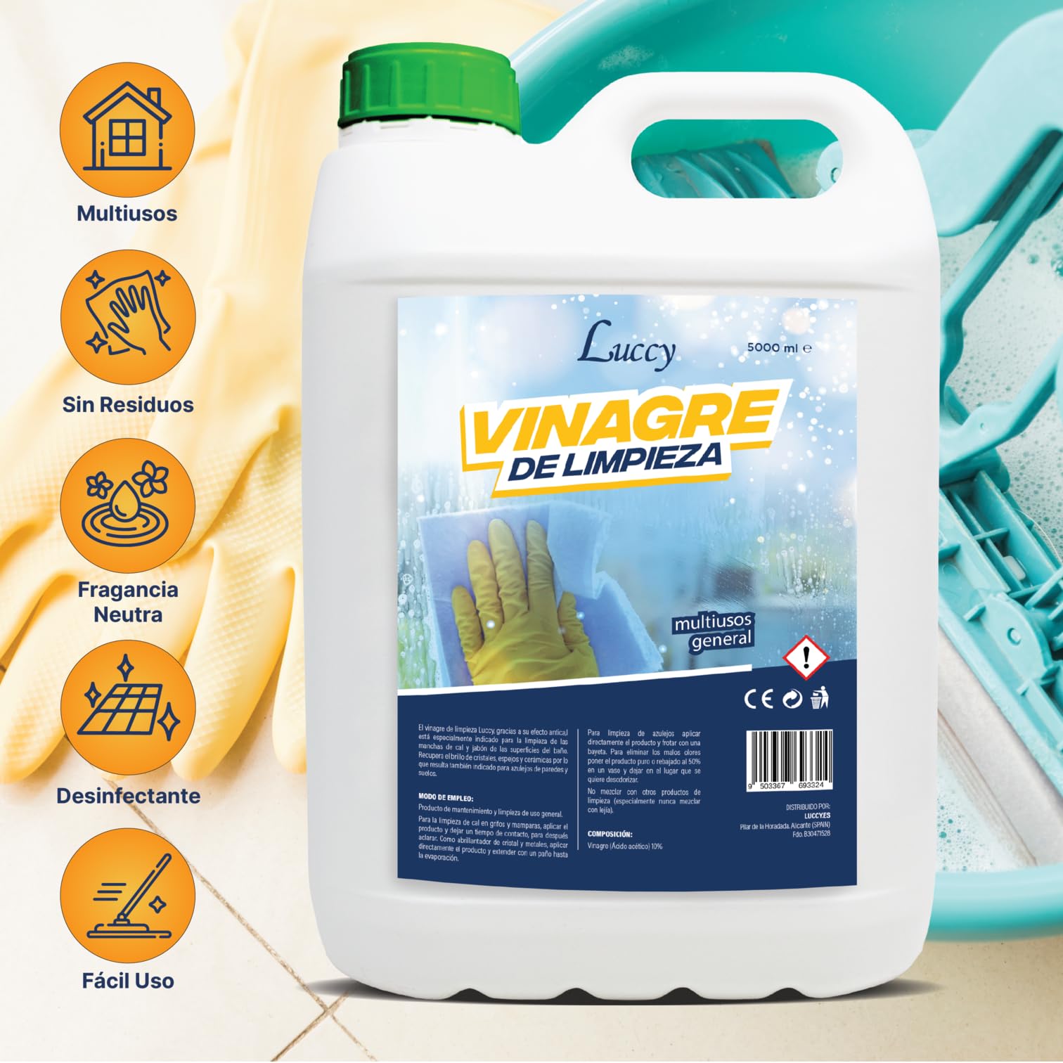 LUCCY Vinaigre Blanc Menager 10º - 10 Litres - Nettoyant Menager Multi Usage