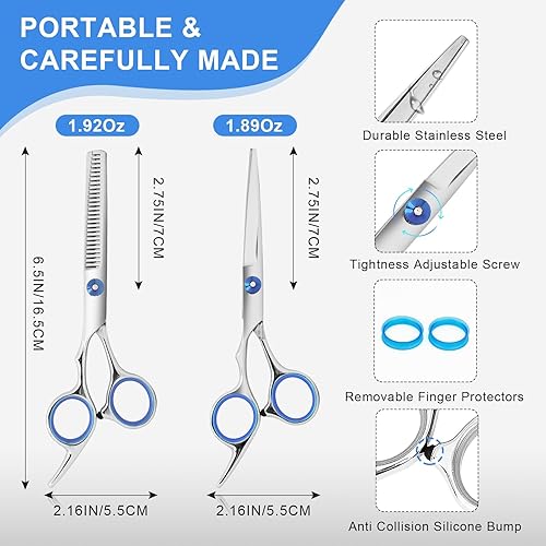 Miniatura 5 de Tijeras de corte de cabello y tijeras de adelgazamiento, tijeras profesionales de peluquería de acero inoxidable de 6.5 pulgadas con cuchillas