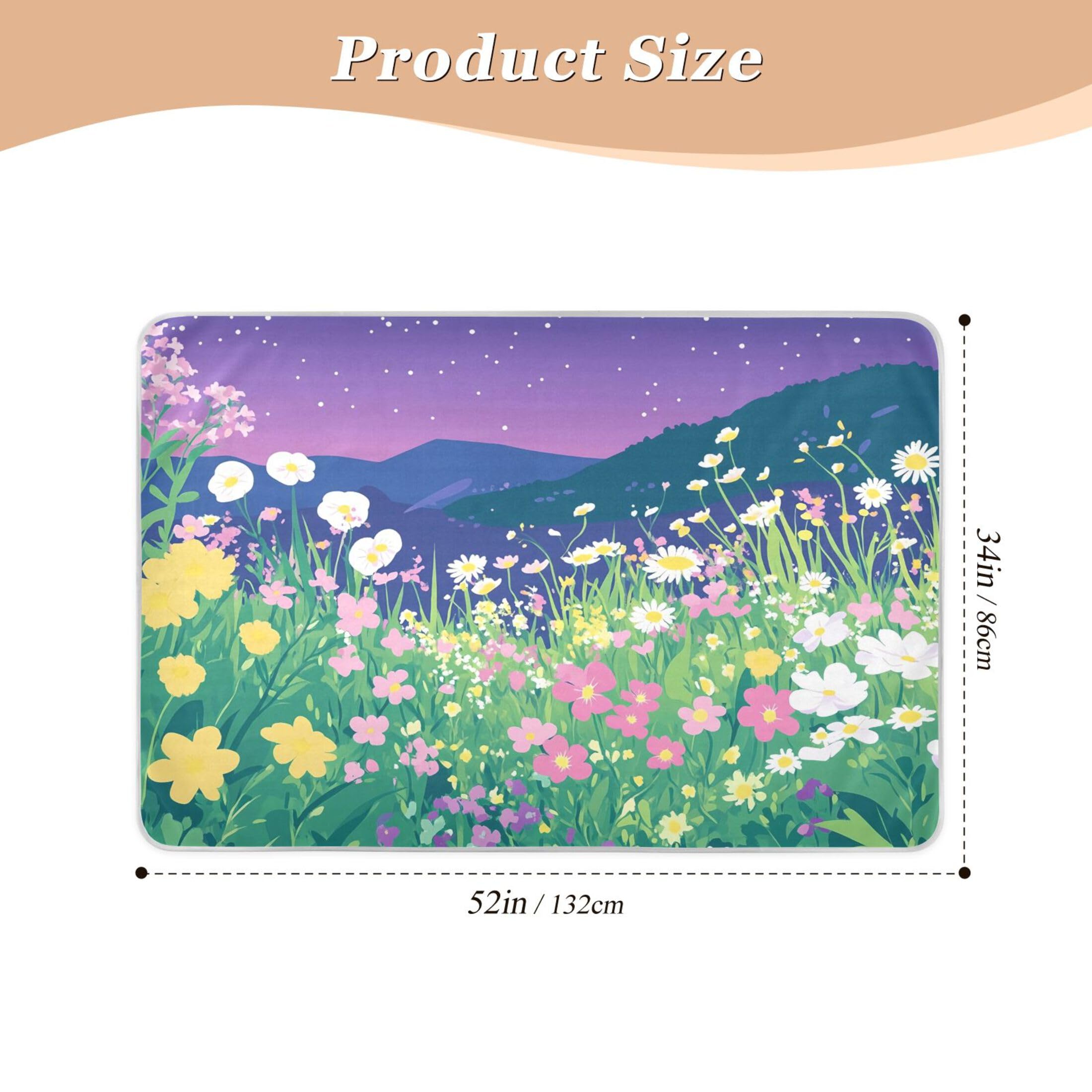 Takiito A Field of Wildflowers Bed Pad Reusable Bed Underpad Washable Waterproof Leak-Proof Quick Dry Incontinence Pee Pad for Toddlers Kids Adults Pets 34x52 in