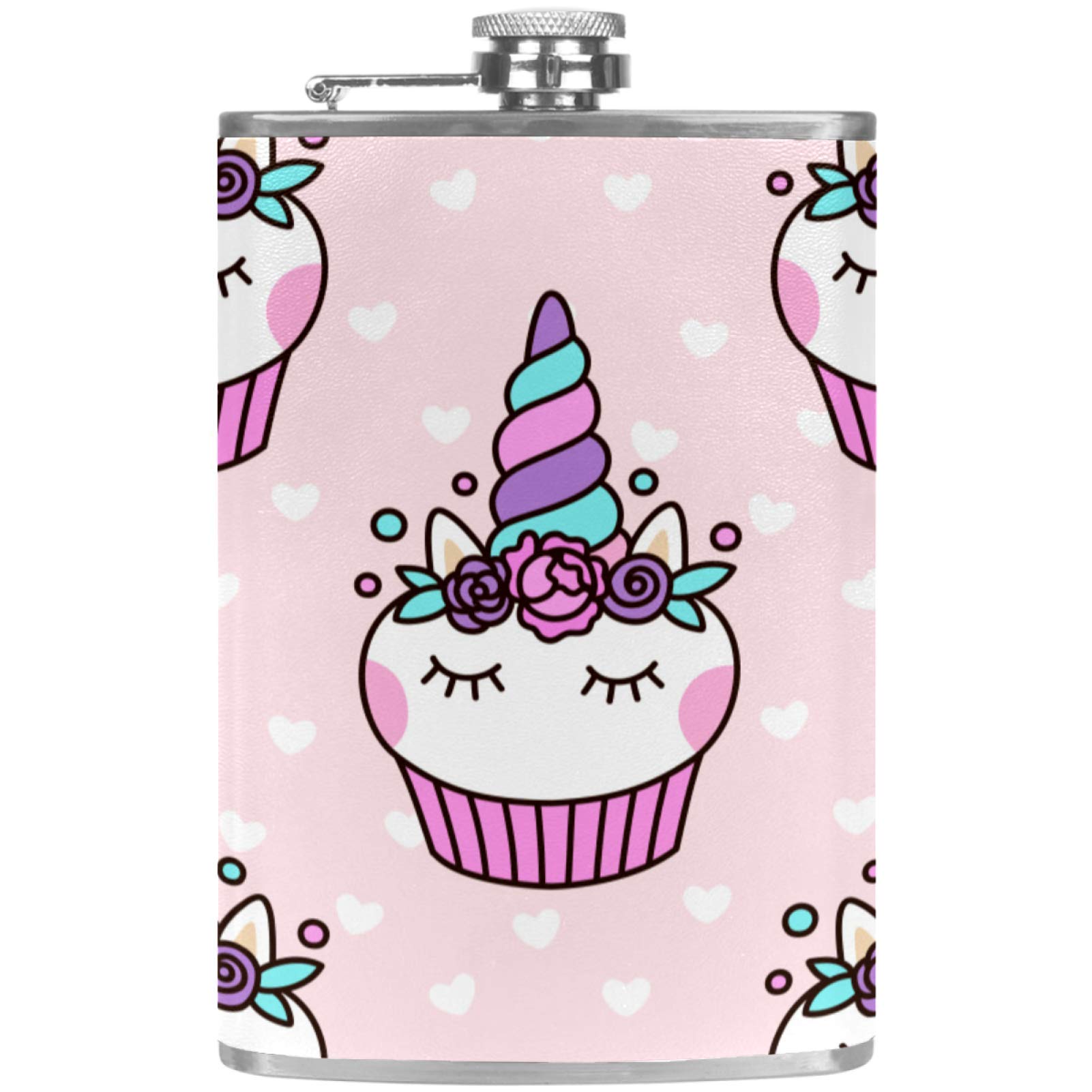 Flasque à whisky de poche en cuir licorne rose pour camping et fête