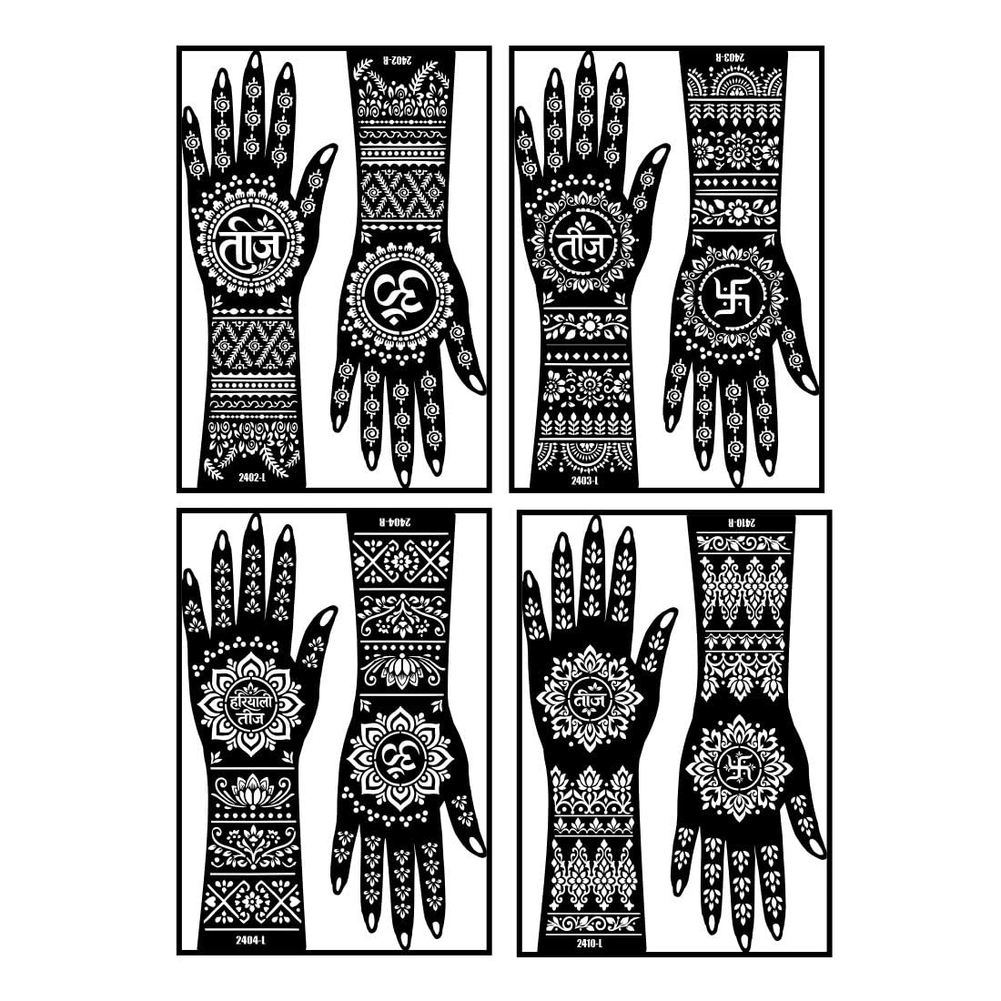 VOORKOMS Simple Mandala Design & Louts Teej Henna Stencil Sticker For Hand-image-2