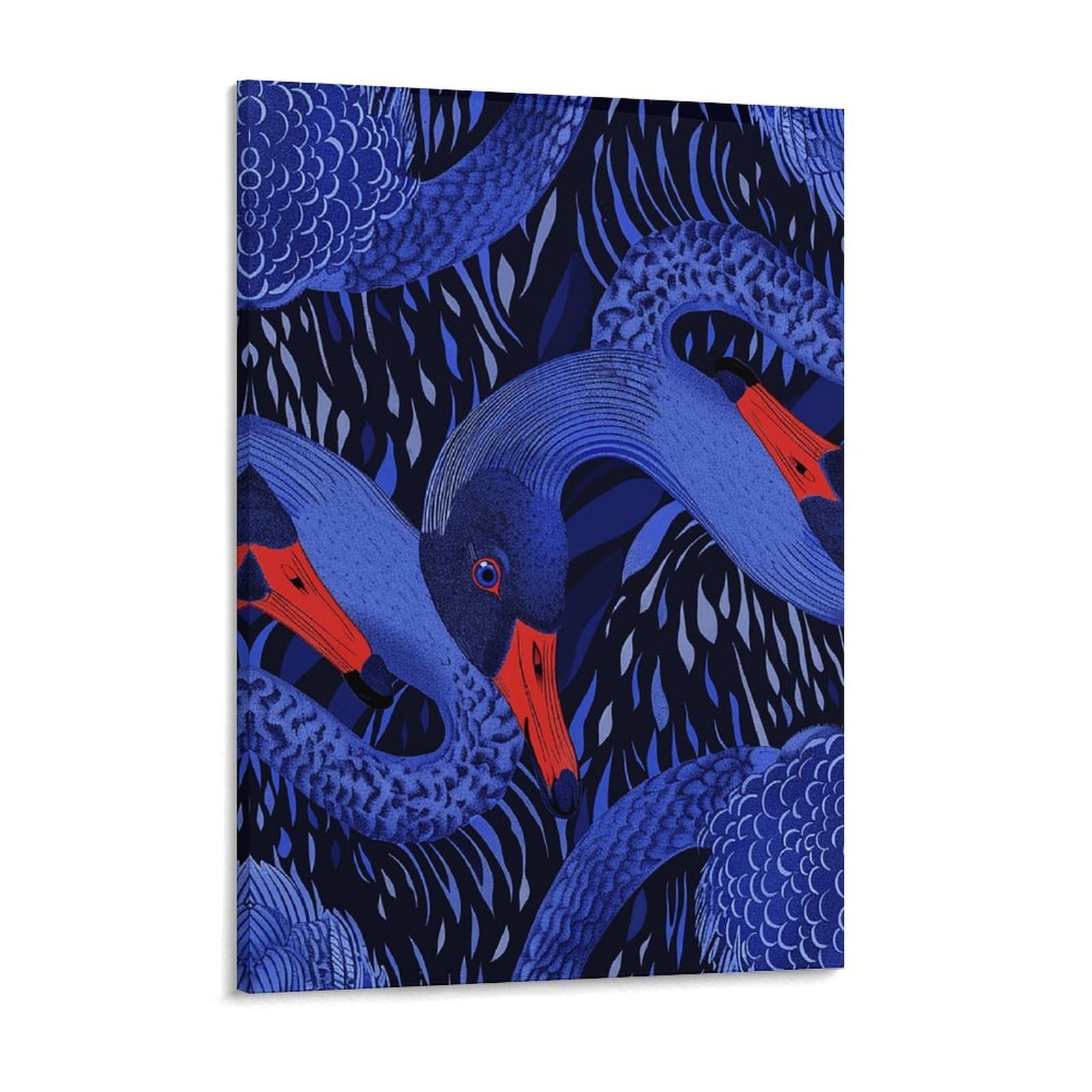 Blue Swan Pattern Canvas Wall Art for Bedroom 12x16inch Canvas Prints Artwork for Walls Modern Picture Artwork Painting for Living Room Aesthetic Wall Paintings for Bathroom Kitchen Office De