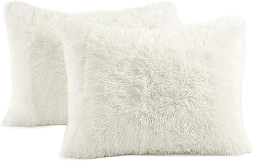 Miniatura 7 de Lush Decor Emma - Juego de edredón de pelo sintético suave y esponjoso, tamaño King, color marfil, juego de ropa de cama de felpa cálida de 3 piezas