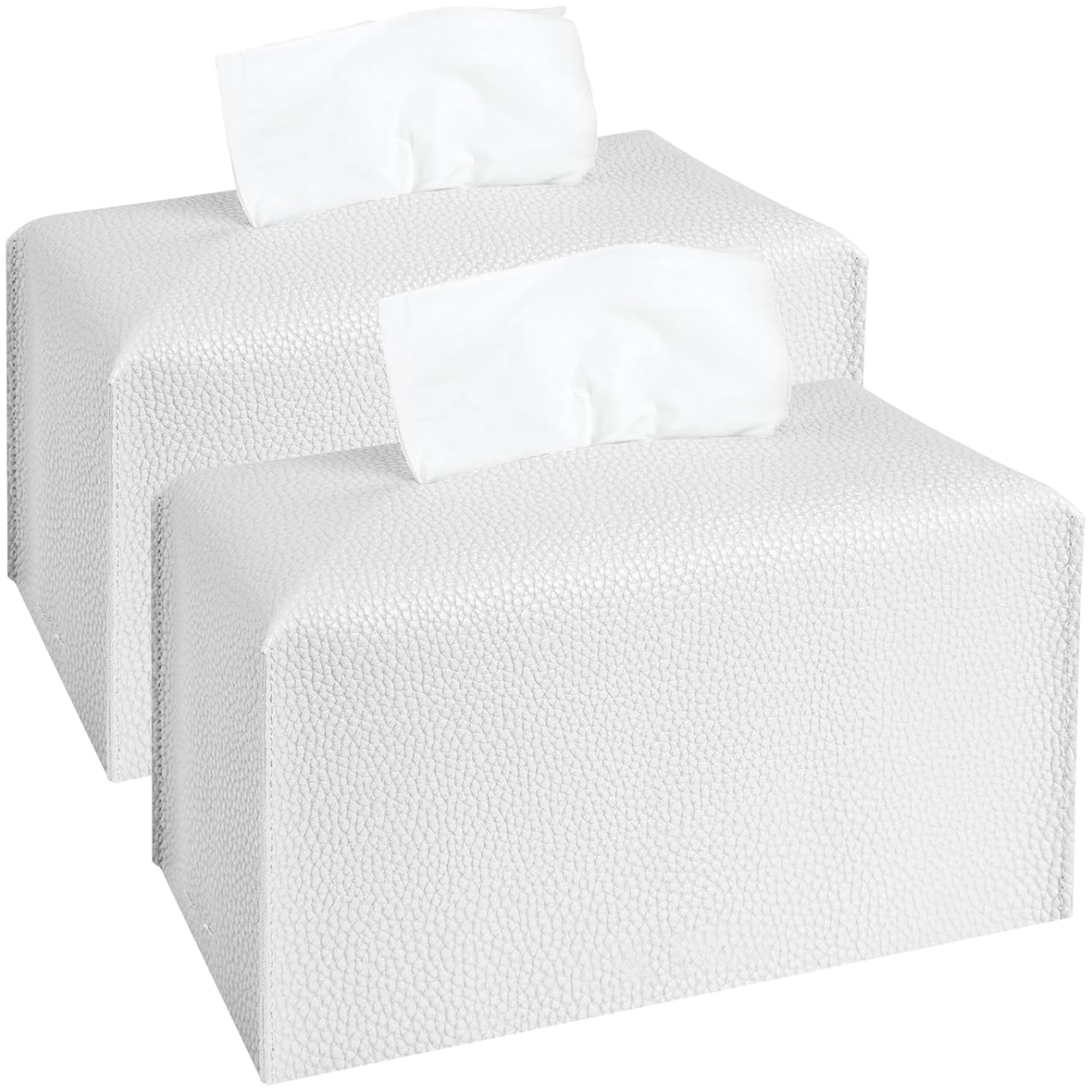 2Pcs Leather Tissue Box Cover, 9x5x5" Rectangle Tissue Box Cover, Elegant, Modern, Simple for Tabletop, Bathroom, Car, Office, White