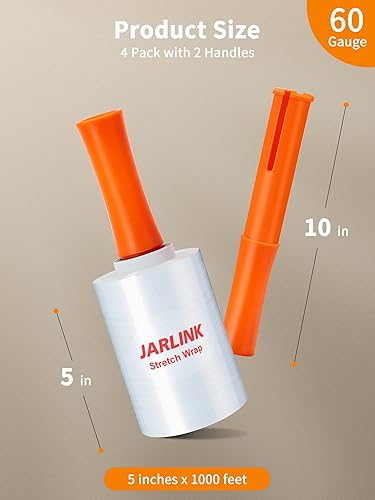 Miniatura 2 de JARLINK Paquete de 4 rollos de película de plástico con asas de plástico, calibre 60 de grosor, película de plástico de 5 pulgadas x 1000 pies,
