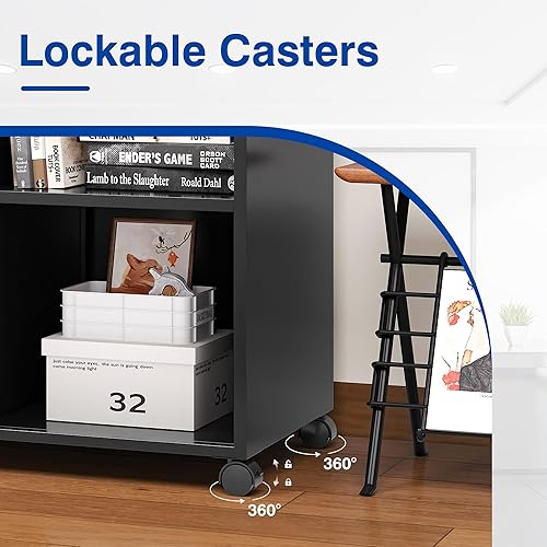 Miniatura 5 de BYNSOE Archivador móvil de 2 cajones con cerradura, archivador lateral, soporte de impresora con estantes de almacenamiento abiertos para oficina en