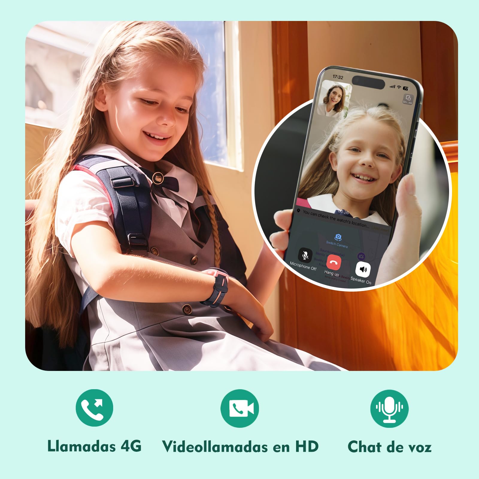imoo Z1 Smartwatch Infantil 4G con Llamadas y Videollamadas, GPS, Modo Clase, IPX8 Resistente al Agua Verde