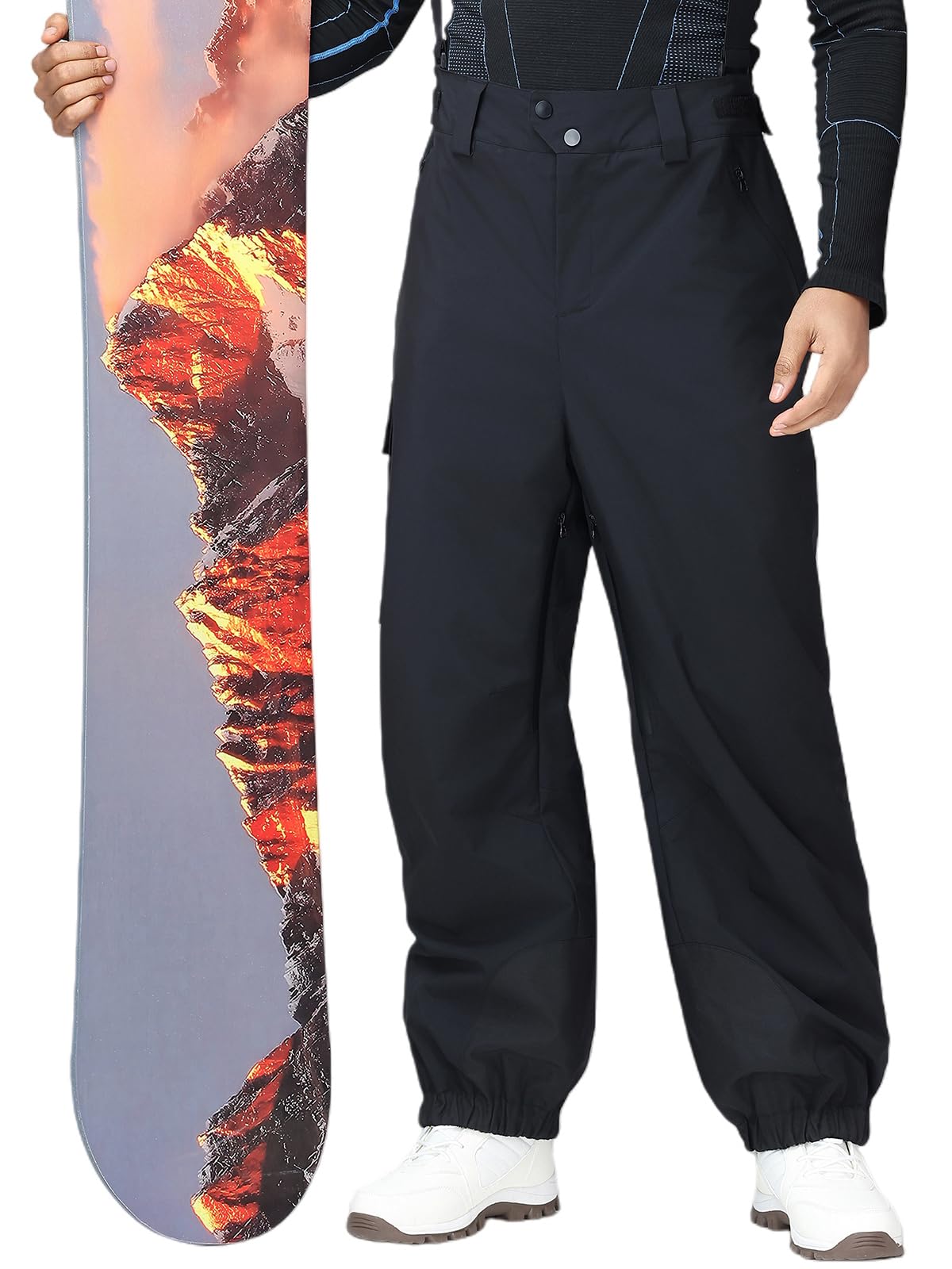 HOTIAN Herren Skihose Hosenträgerhose Baggy Snowboardhose Wasserdicht Winddichte Atmungsaktiv Outdoorhose Winter Warme Oversize Schneehose