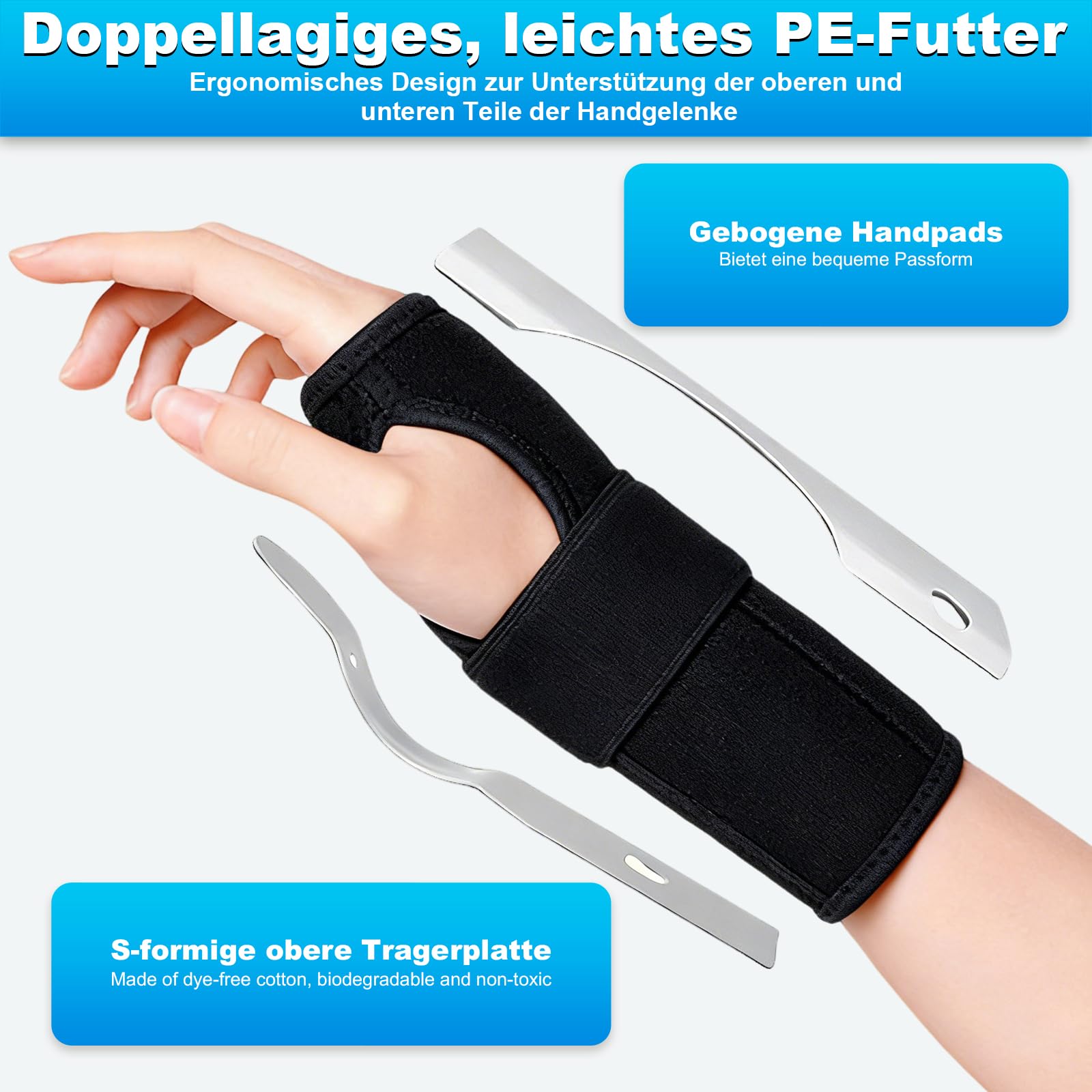 Handgelenkschiene, 2 Pack Handgelenkstützen, Handgelenk Bandagen Fitness, Handgelenkbandage Karpaltunnel, Verstellbare Handgelenkstütze mit Metall Geeignet für Linke und Rechte Hände(Schwarz)