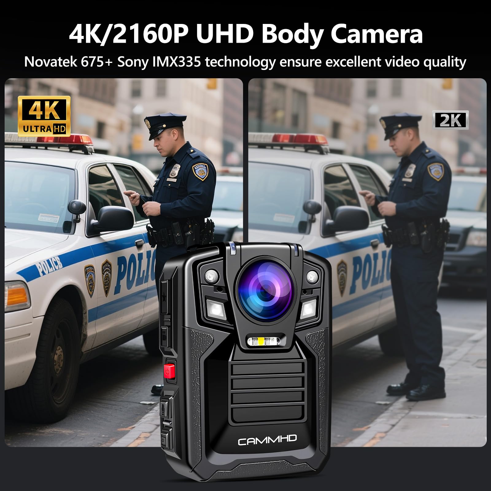 CAMMHD V8 Pro 2160P Body Cam 42MP wasserdicht Loop-Aufnahme 2 * 2200mAh Batterien mit 10 Stunden Bodycam körperkamera Polizei mit tragbarer Audio- und Videoaufzeichnung für die Tagungen/Wandern(256G)