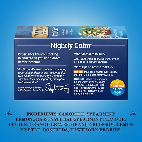 Twinings Nightly Calm Herbal Tea, Caffeine-Free 2-Pack, 20 Count Ea