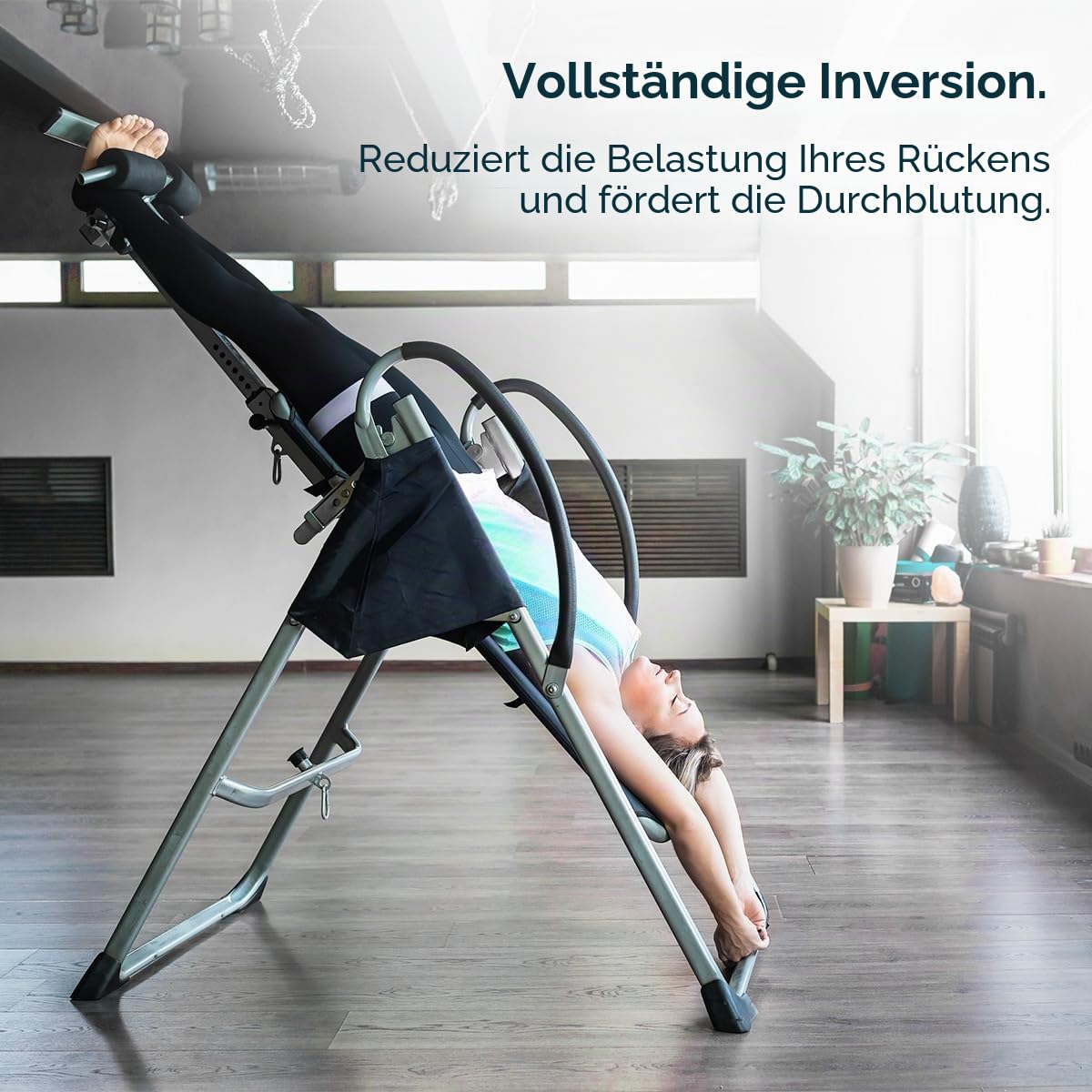 Cecotec Faltbare Inversionsbank mit vollständiger 180º-Inversion Drumfit Inversion 1800. Dehnt den Rücken, Sicherheitsgurt und Polster, 26 einstellbare Stufen, maximales Gewicht 120 kg.