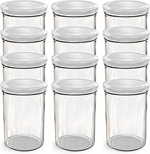 Oputec Lot de 12 bocaux de 440 ml avec couvercle à visser TO 82 blanc – Parfait pour les confitures, les confitures et plus encore, grands bocaux avec couvercle, idéal comme pots à confiture et bocaux