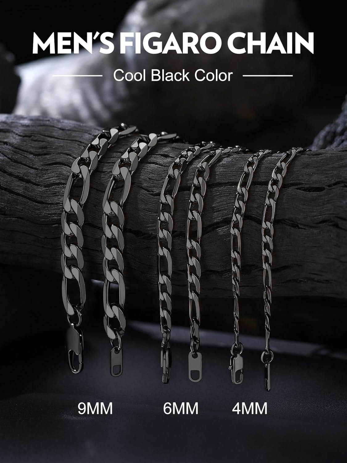 Bandmax Stainless Steel Figaro Chain Necklaces for Men Women, Silver/Gold/Black 4MM/6MM/9MM Flat Italian Style Figaro Link Chains Length 14"-30", Gift Packed - Image 9