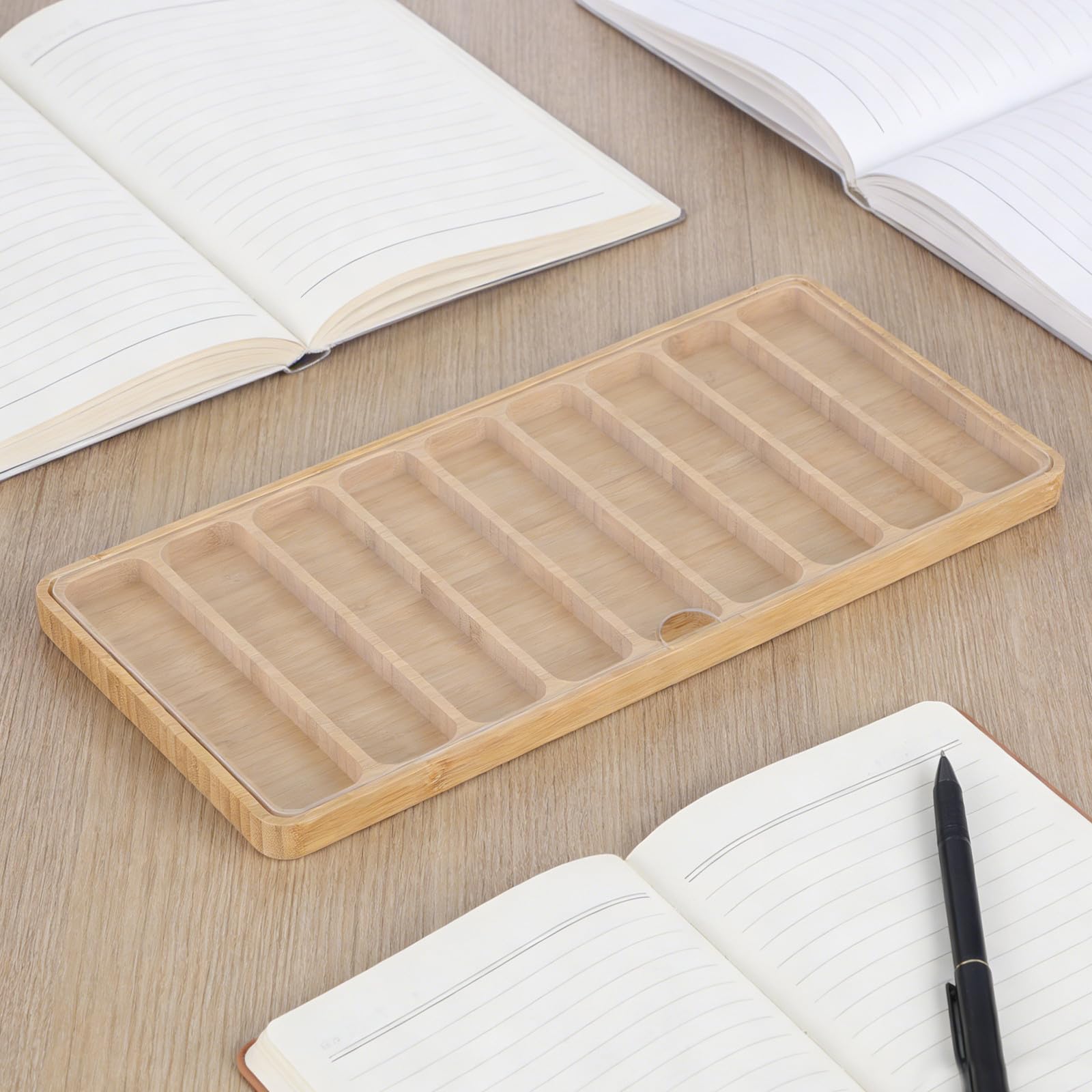 Toyvian Organizador de Correas de Reloj de Bambú 9 Ranuras y Tapa Acrílica, Caja para Correas que Protege del Polvo, Adecuado para Tiendas y Cumpleaños