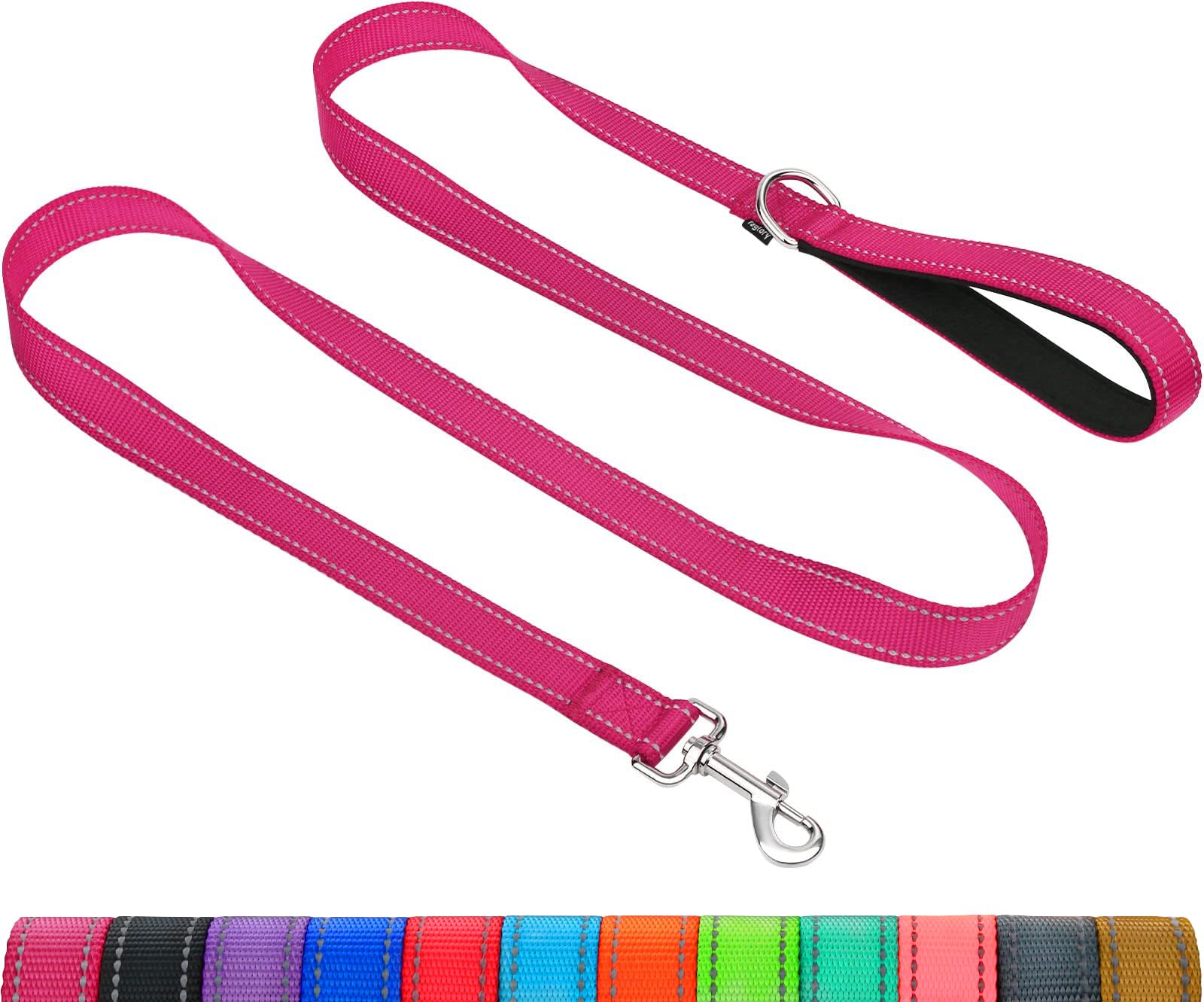 Taglory Guinzaglio per Cani Riflettente con Manico Imbottito e Gancio in Metallo, Nylon Resistente Addestramento Cane Guinzaglio, 1.2 m x 2.0 cm, Rosa Caldo