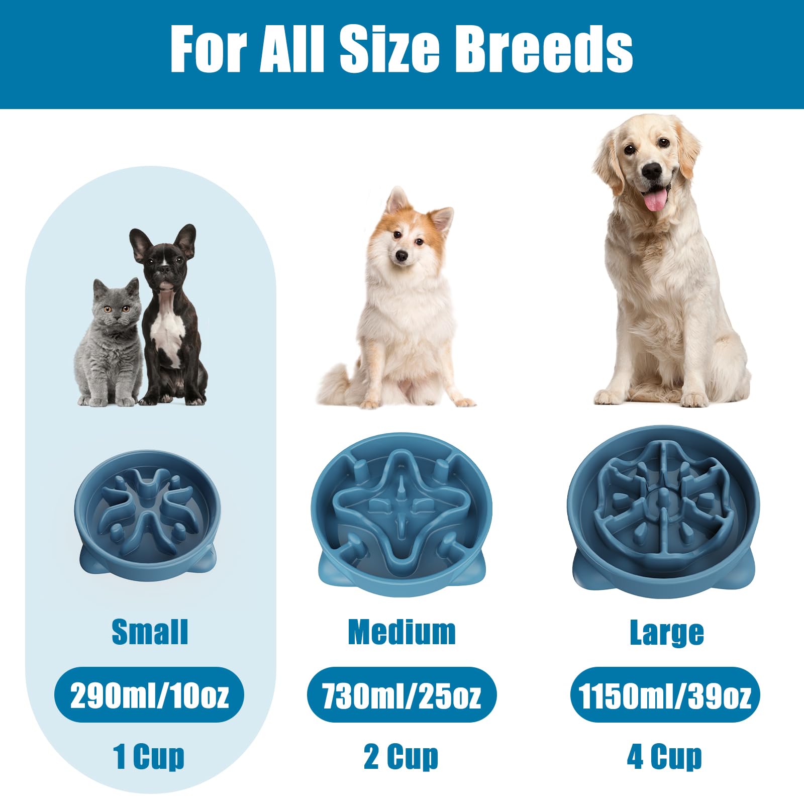 Amazon.com: Slow Feeder Dog Bowls Small Breed, Dog Food Bowl Small  Anti-Choking Bloat Stop Puzzle Healthy Eating Bowl (Blue, 1 Cup) : Pet  Supplies