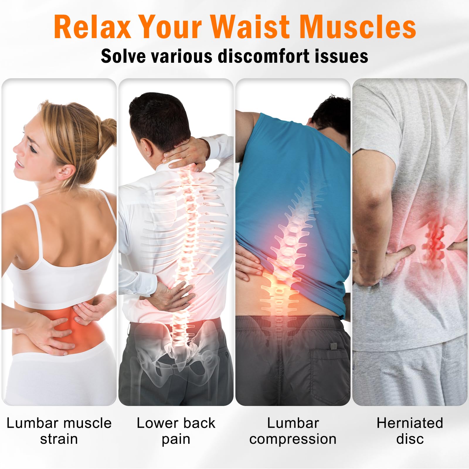 LANMOU Appareil de Massage Électrique pour Dos, Masseur dos lombaire Sans Fil, Coussin de Massage avec Chaleur, Vibration, Traction par Airbag, Cadeau pour Homme et Femme