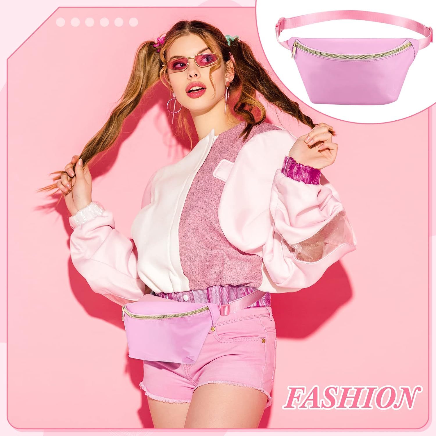 Hillban 4 Pcs Fanny Packs Cross-body Bag Preppy Waist Packs Water Resistant Classic Fanny Bag with Adjustable Strap for Gifts Travel Women Men(Pink, Light Blue, Green, Purple)