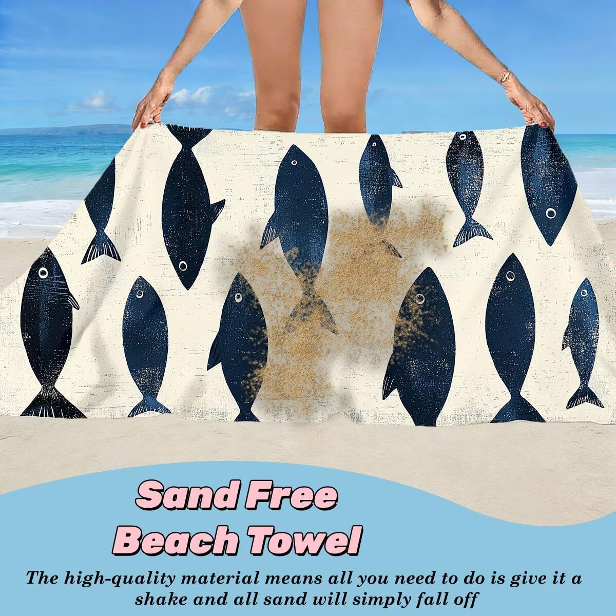 Toalla Playa 90x180 cm, Toalla Gimnasio Microfibra Secado Rapido, Juego de 2 Antiarena Toallas de Playa, Ligera Compacta Toallas Microfibra Grande para Viaje, Regalo Hombre Regalo Mujer (Pez) -4427