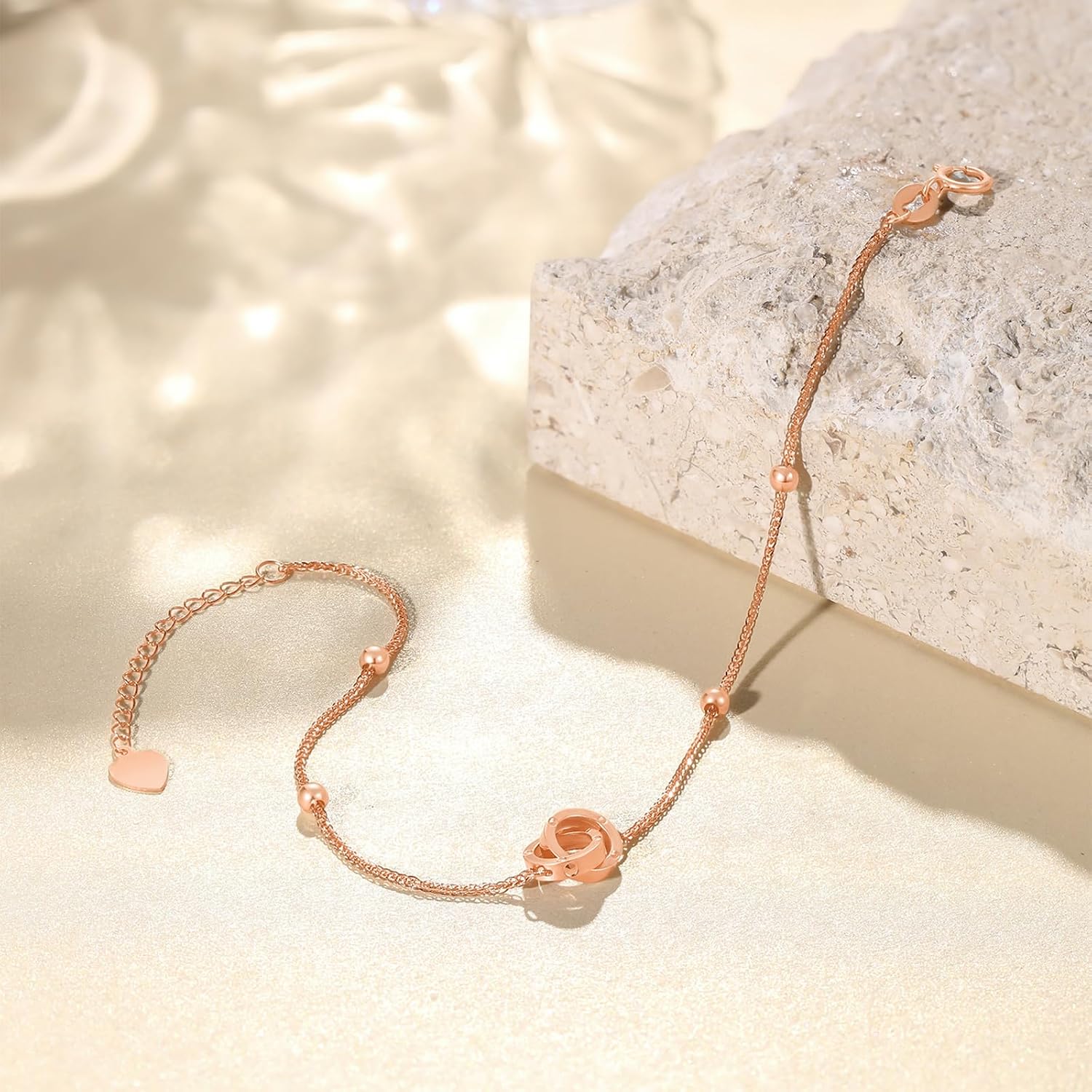 18K Gold Bracelet for Women Infinity Link Bracelets Double Interlocking Jewelry Love Circles Charm Adjustable Stackable Chain Dainty Trendy Forever Sister Daughter Mother Couples Gifts
