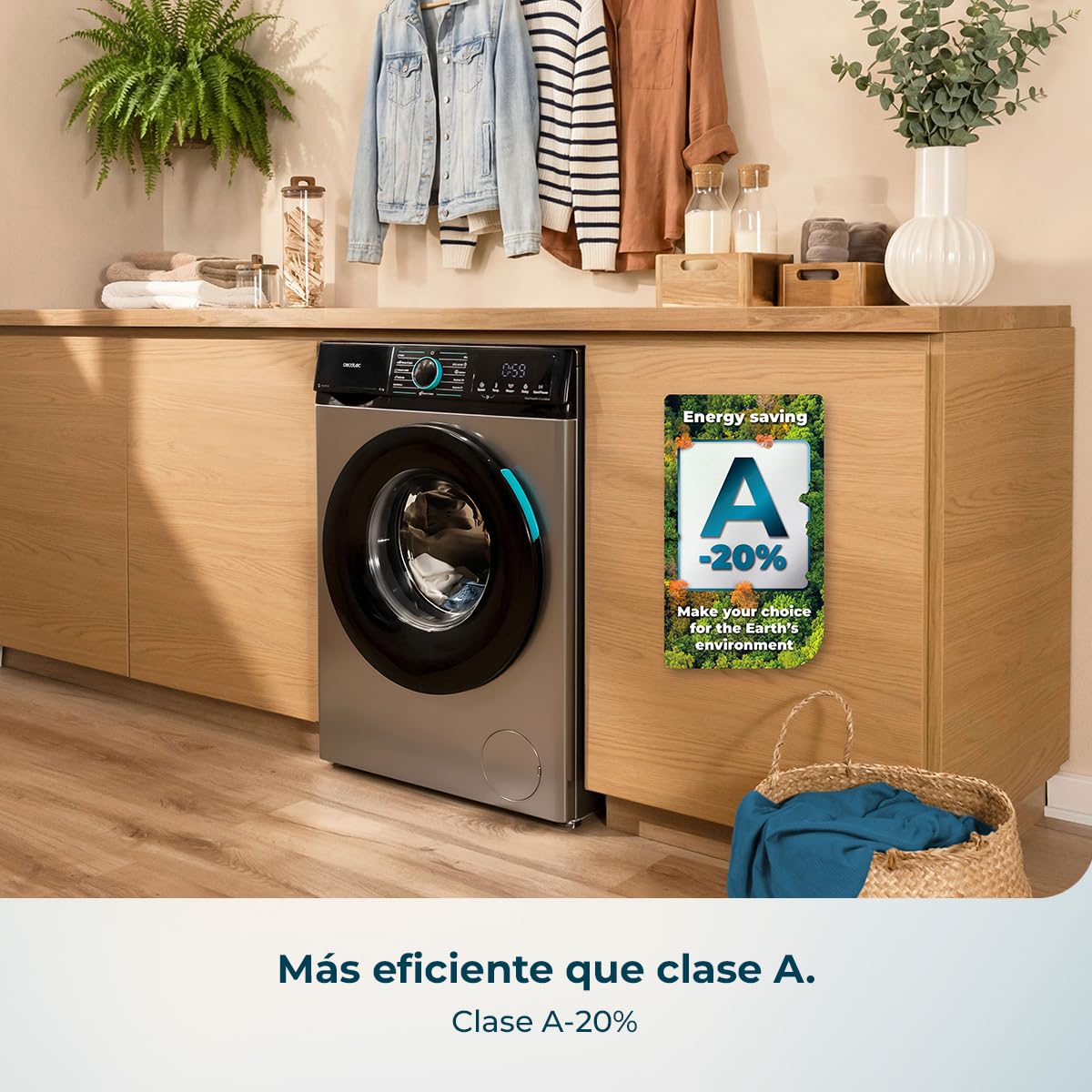 Cecotec Lavadora 8Kg Carga Frontal Bolero DressCode 8160 Inverter Steel | 1200rpm, 11 Programas, Clase A-20%, Bajo Consumo, Motor Inverter Plus, Steam Max, Drum Clean, Programa Rápido, Display LED