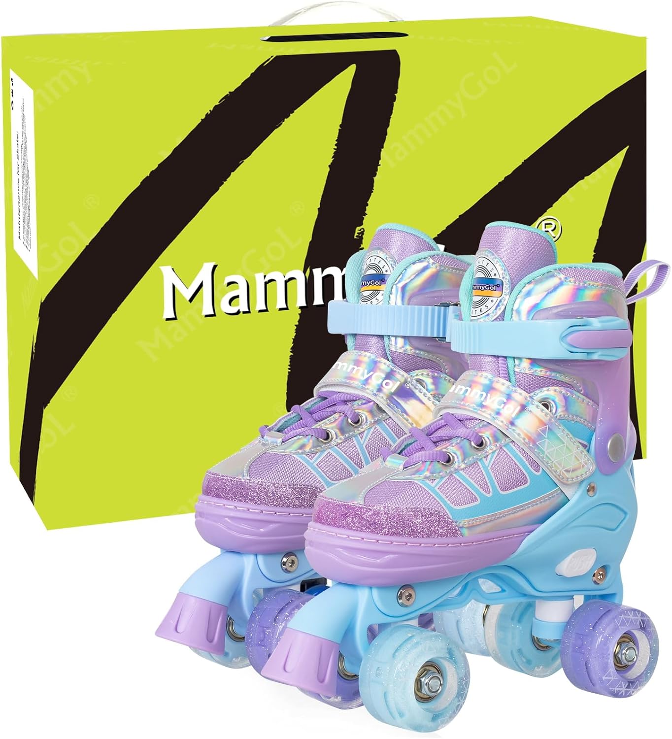 MammyGol Roller Skates for Kids Boys Girls, Adjustable Quad Skates with Light Up Wheels for Toddler Little Kids Ages 6-12, Beginners Outdoor Sports - Image 6