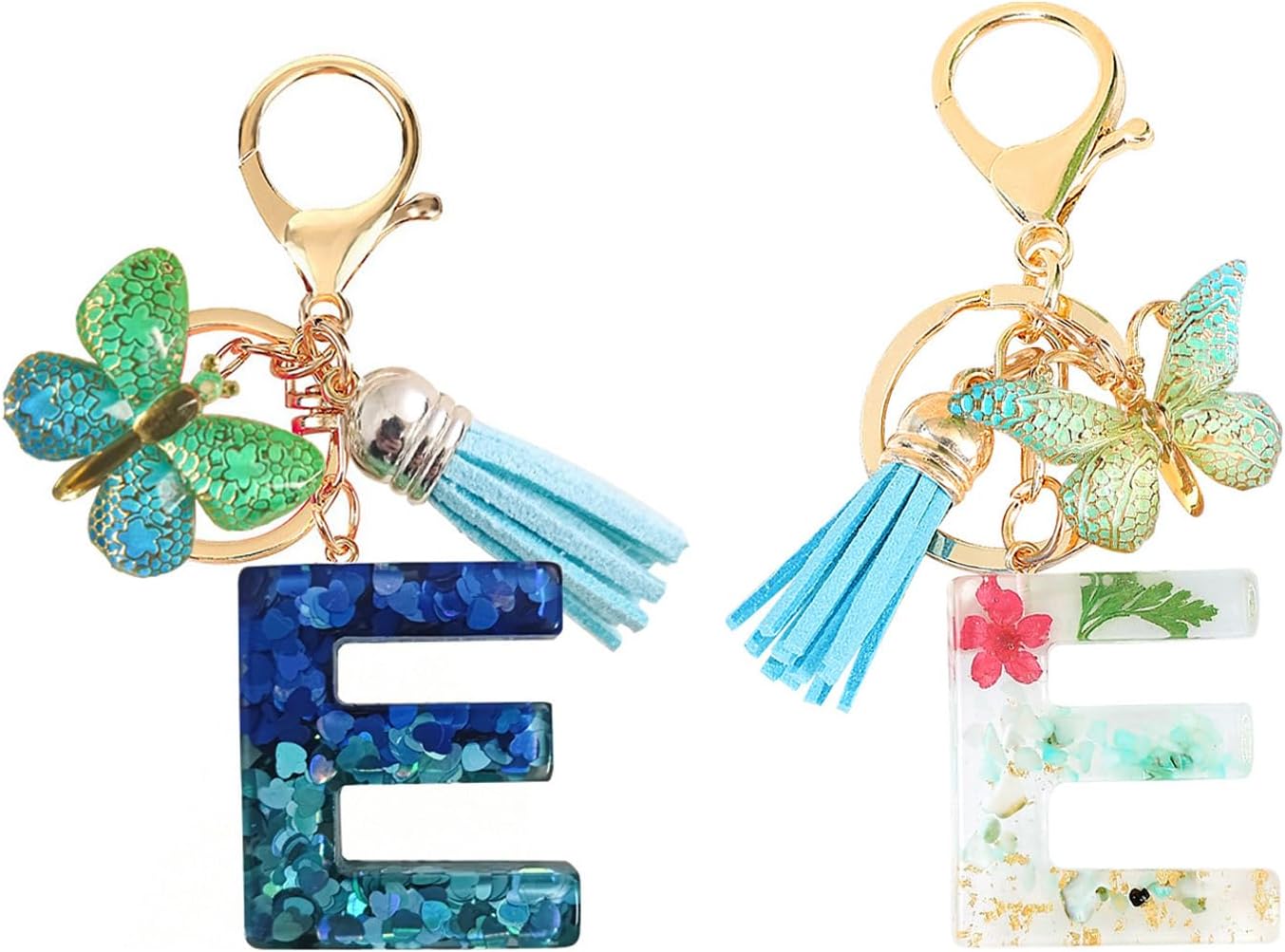 2Pcs Initial Letter Keychains with Tassel Butterfly Personalized Keychain Purse Charms Key Chains Women Wallet
