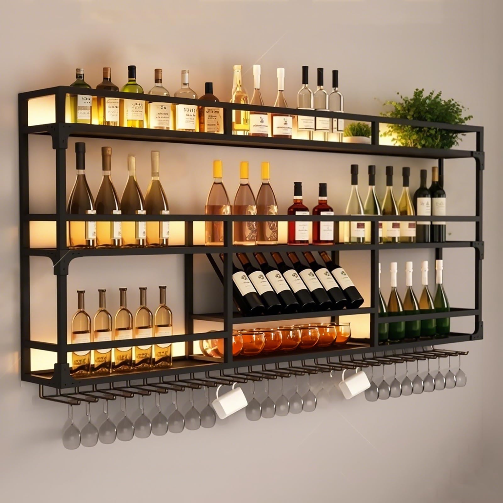Casier à vin mural noir en métal, présentoir à vin de 99 cm pour décoration maison